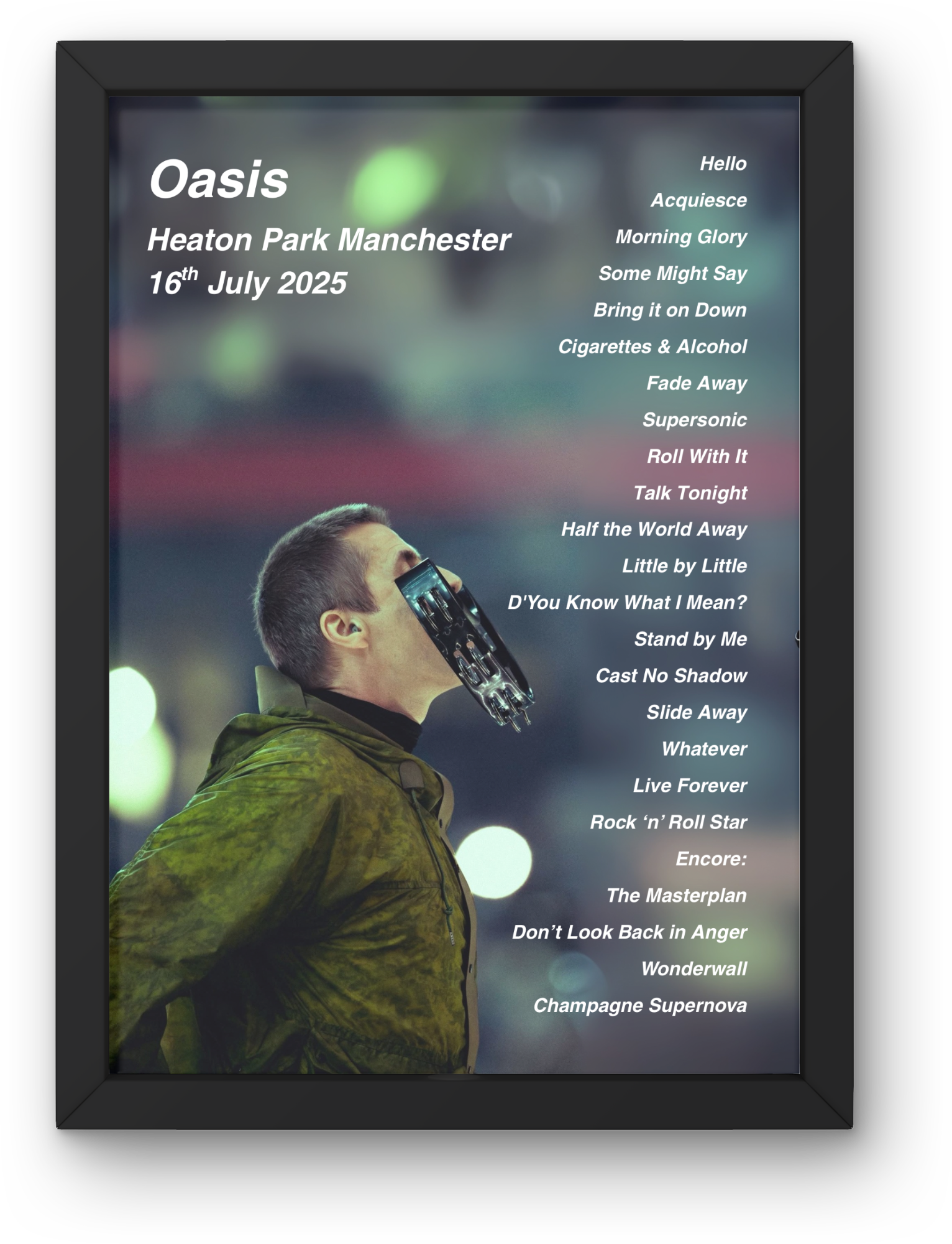 Oasis Manchester Setlist Print - All Dates