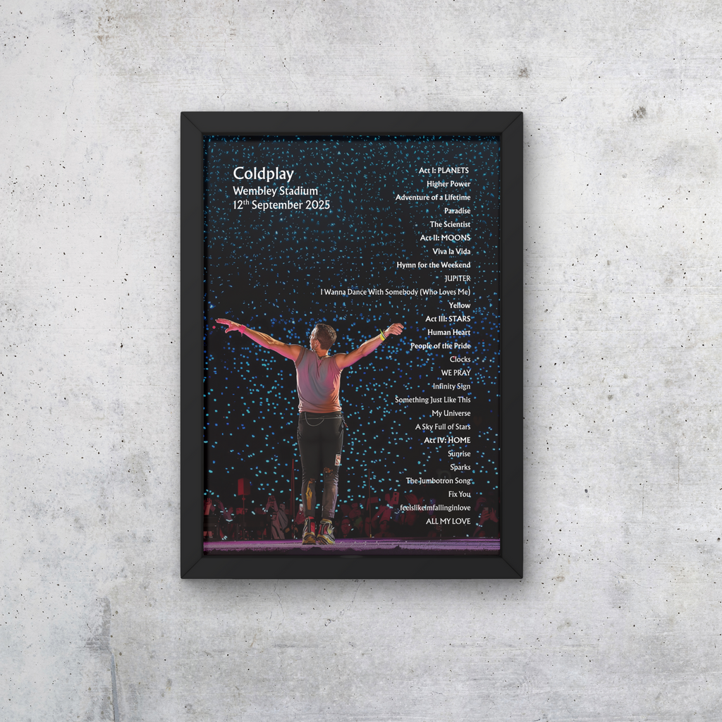 Coldplay Wembley 12/09/25 NIGHT TEN Setlist Poster - A1 to A5 w/frame Option