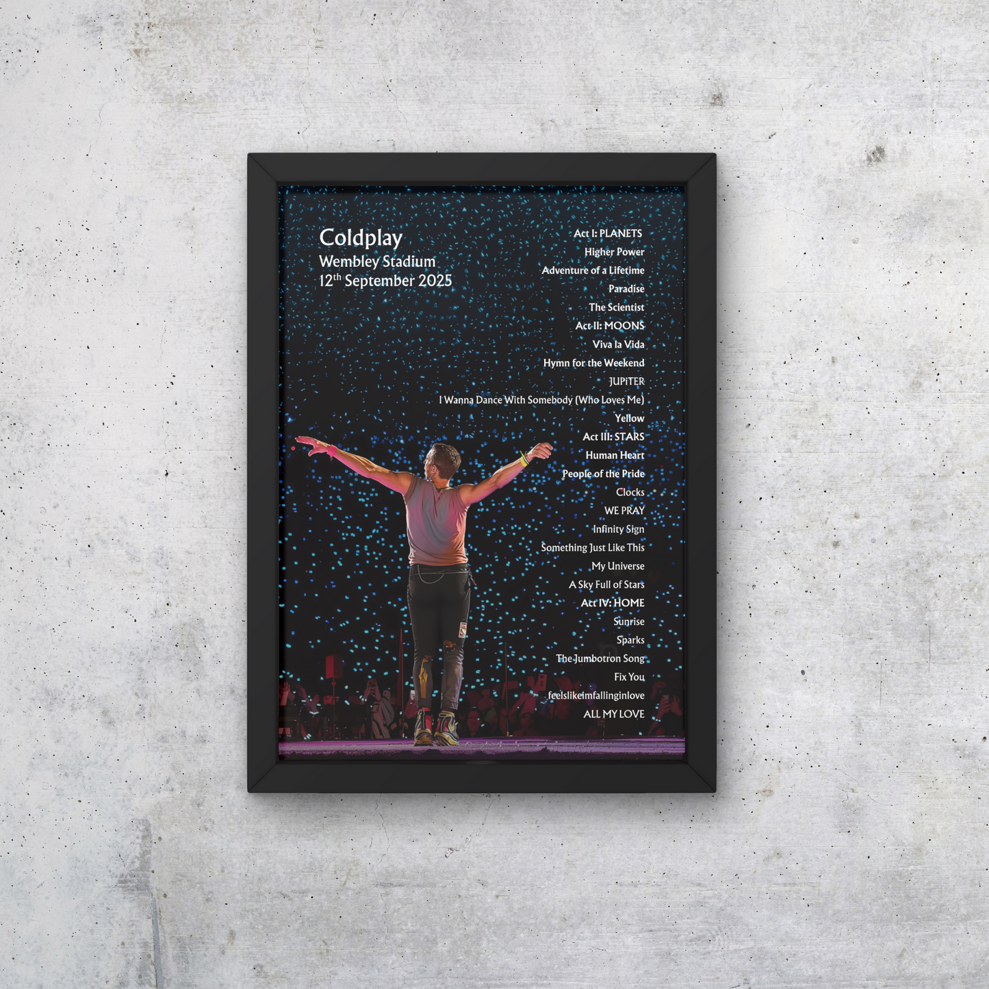 Coldplay Wembley 12/09/25 NIGHT TEN Setlist Poster - A1 to A5 w/frame Option