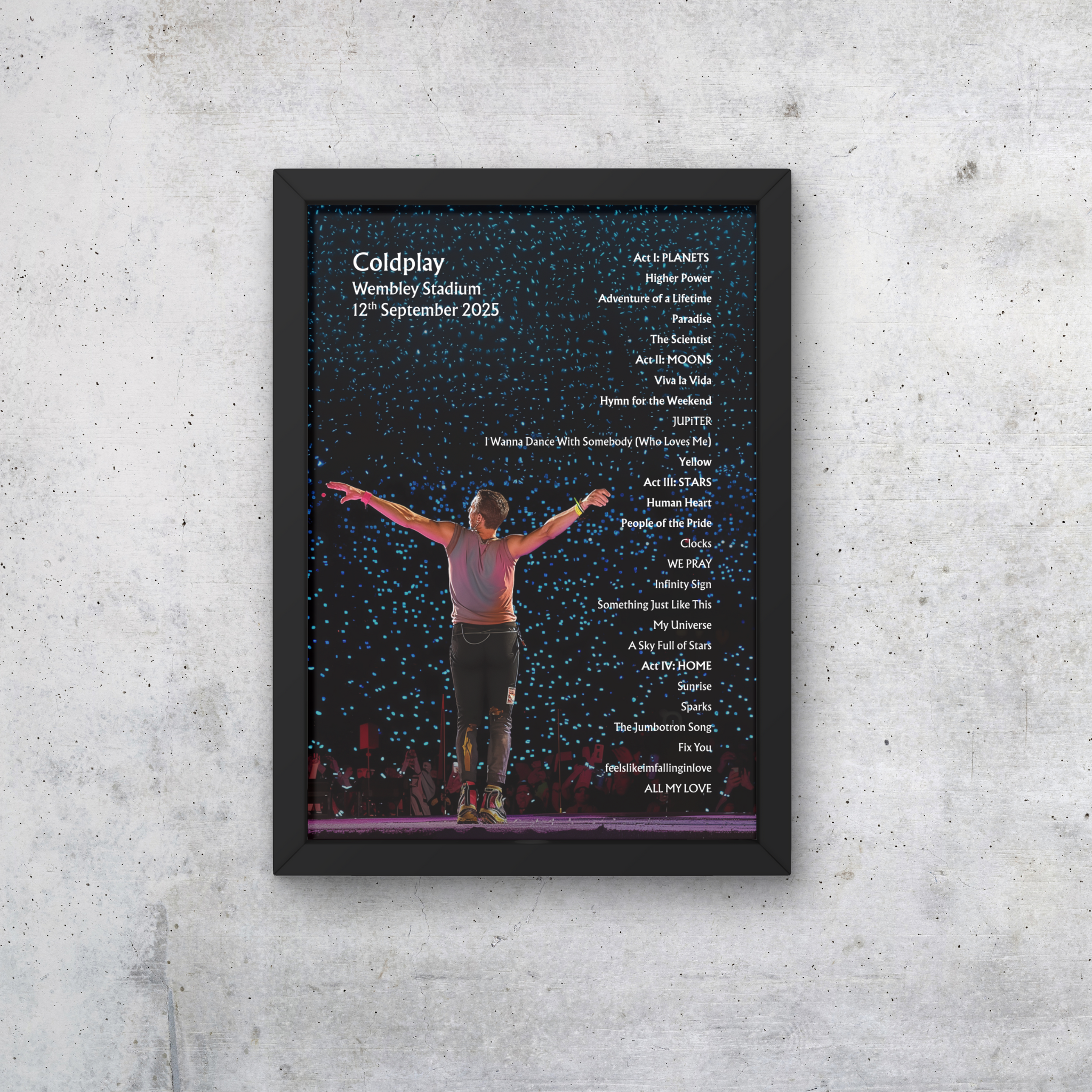 Coldplay Wembley 12/09/25 NIGHT TEN Setlist Poster - A1 to A5 w/frame Option