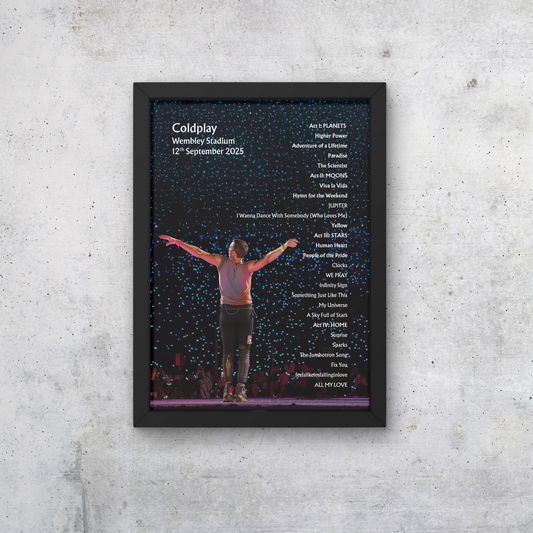 Coldplay Wembley 12/09/25 NIGHT TEN Setlist Poster - A1 to A5 w/frame Option
