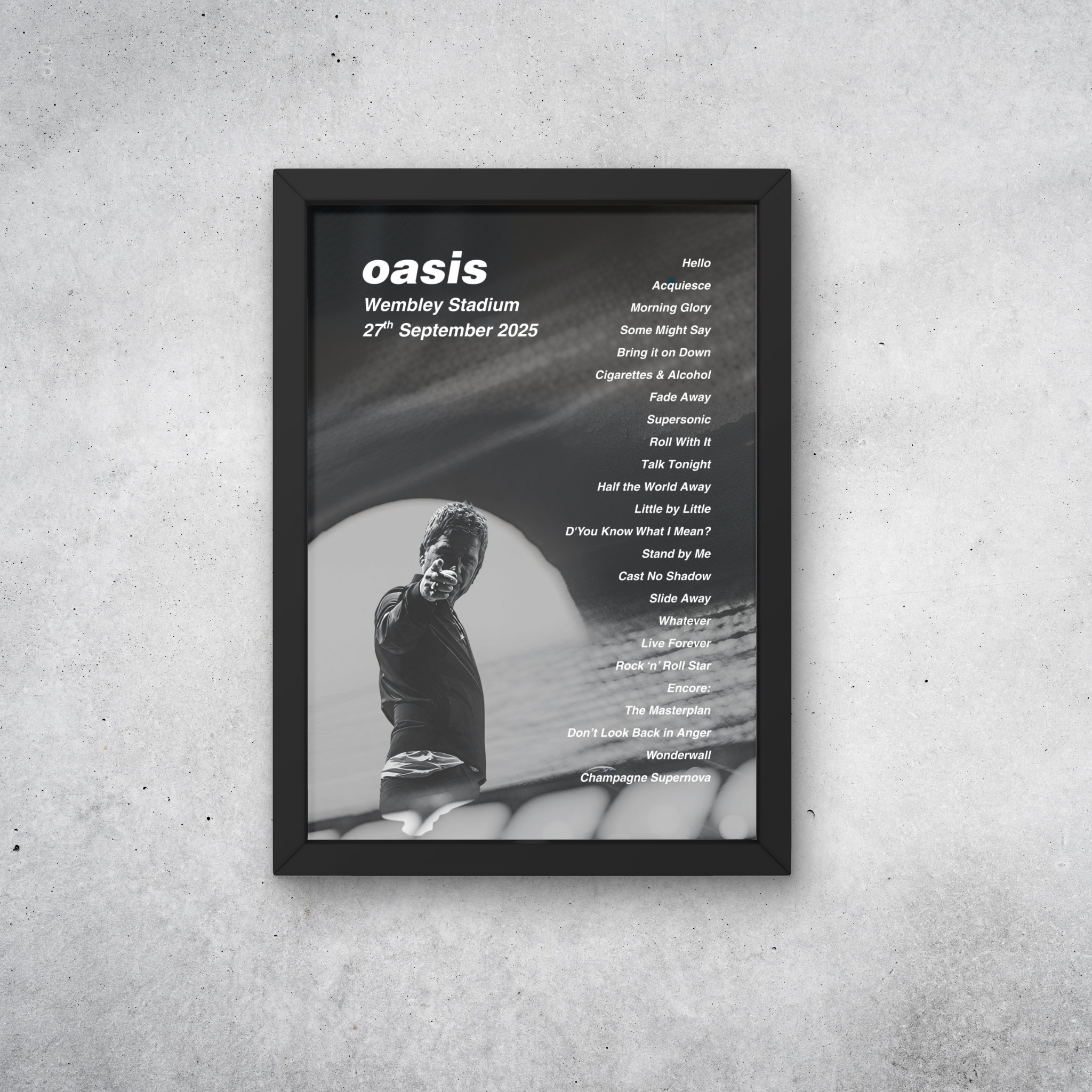 Oasis Wembley Setlist Print - All Dates
