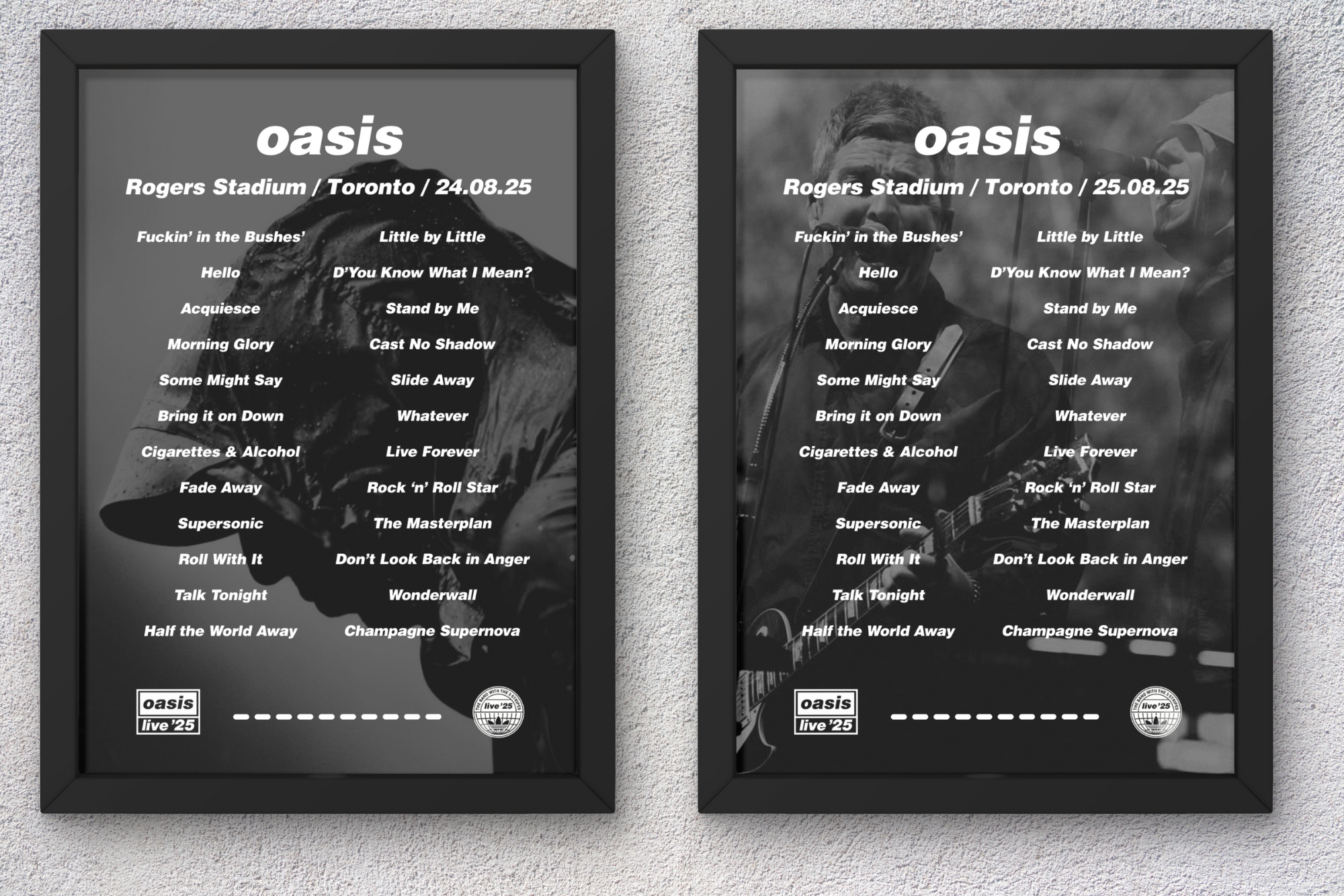 Oasis Toronto Setlist Print - Both Dates