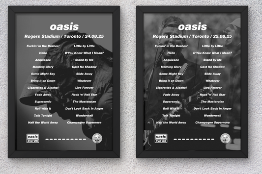 OASIS TORONTO LIVE 2025 SETLIST POSTER | BOTH DATES | A1 - A5 w/Frame Option