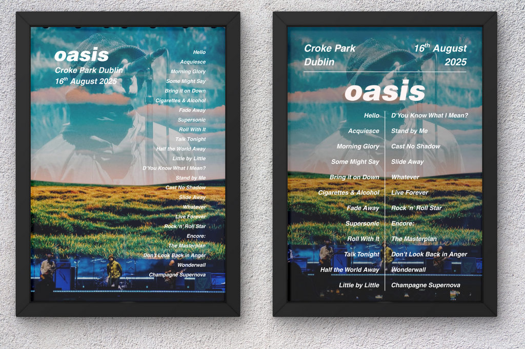 Oasis Dublin Setlist Print - Both Dates