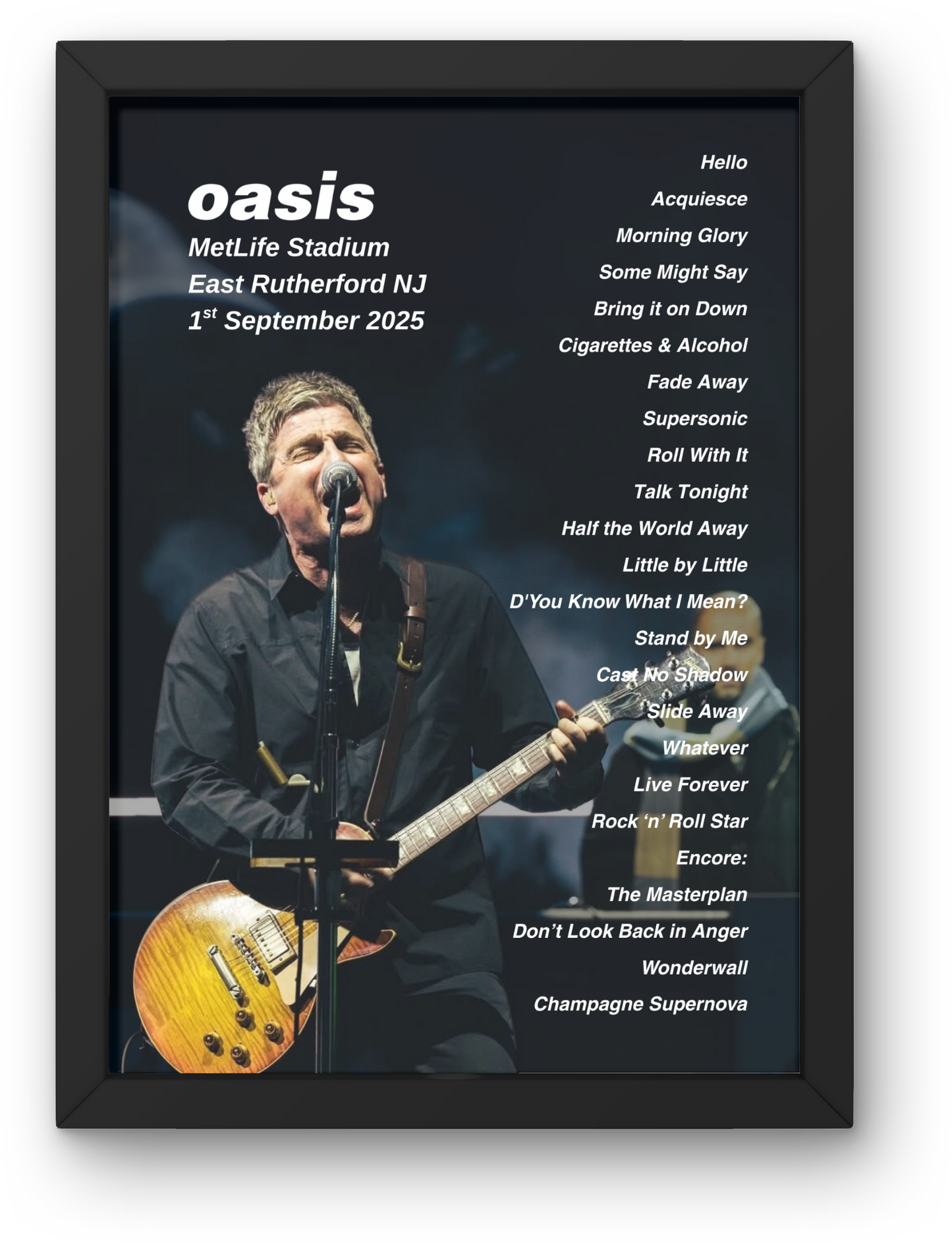 OASIS EAST RUTHERFORD NJ USA LIVE 2025 SETLIST POSTER | BOTH DATES | A1 - A5 w/Frame Option