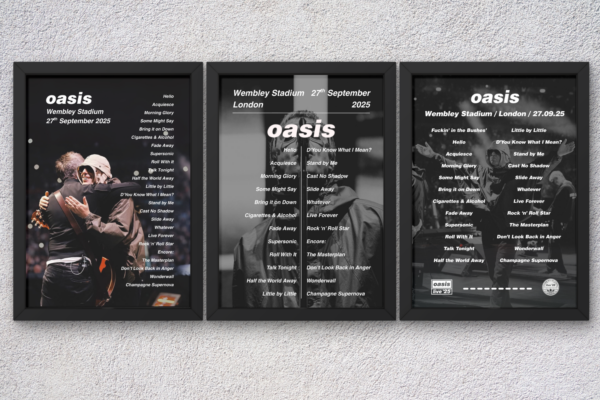 Oasis Wembley Setlist Print - All Dates