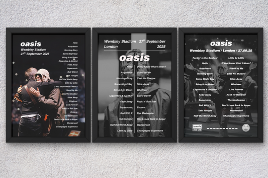 OASIS WEMBLEY 27TH SEP 2025 SETLIST POSTER| A1 - A5 w/Frame Option
