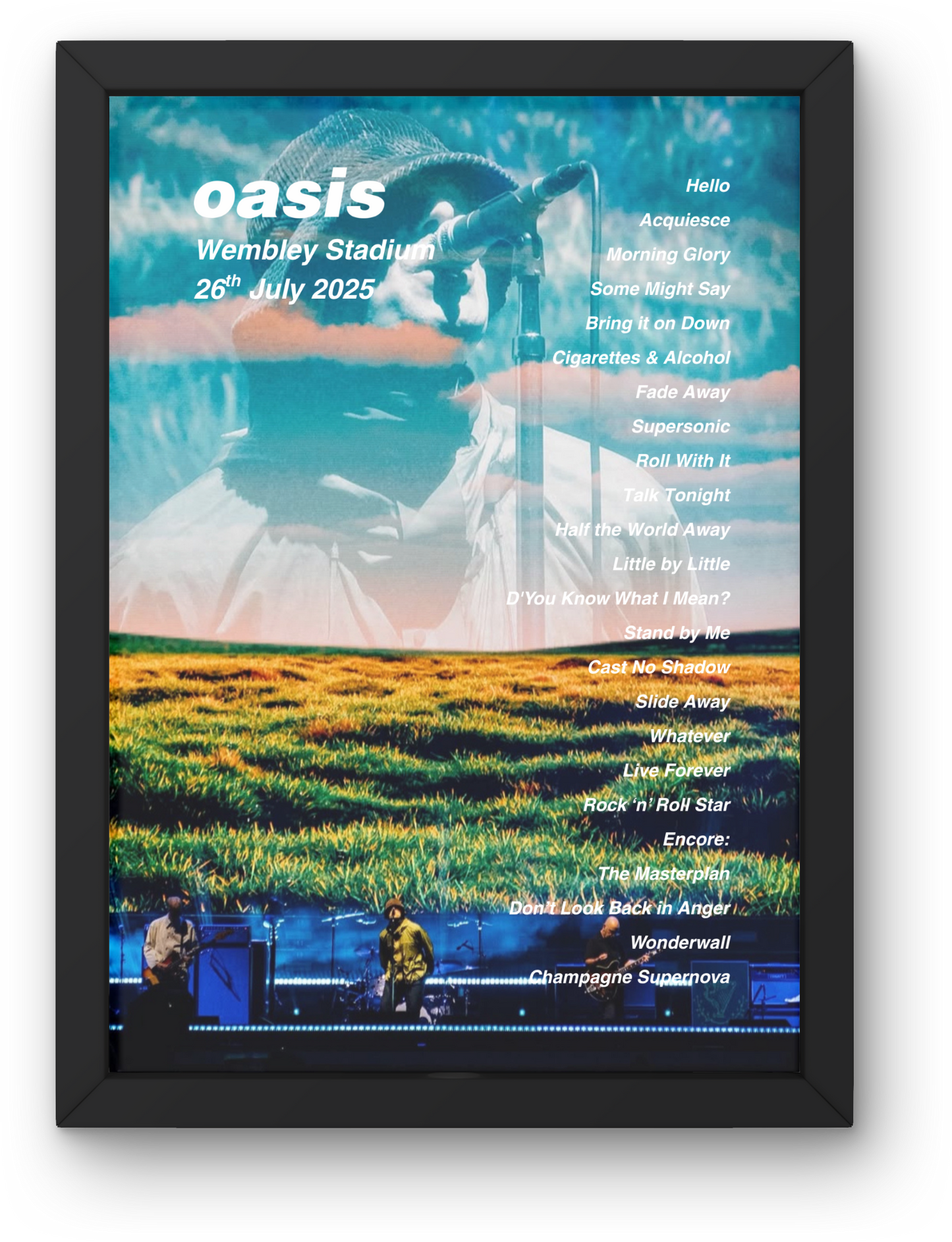 OASIS WEMBLEY 2025 SETLIST POSTER | ALL DATES | A1 - A5 Frame Option