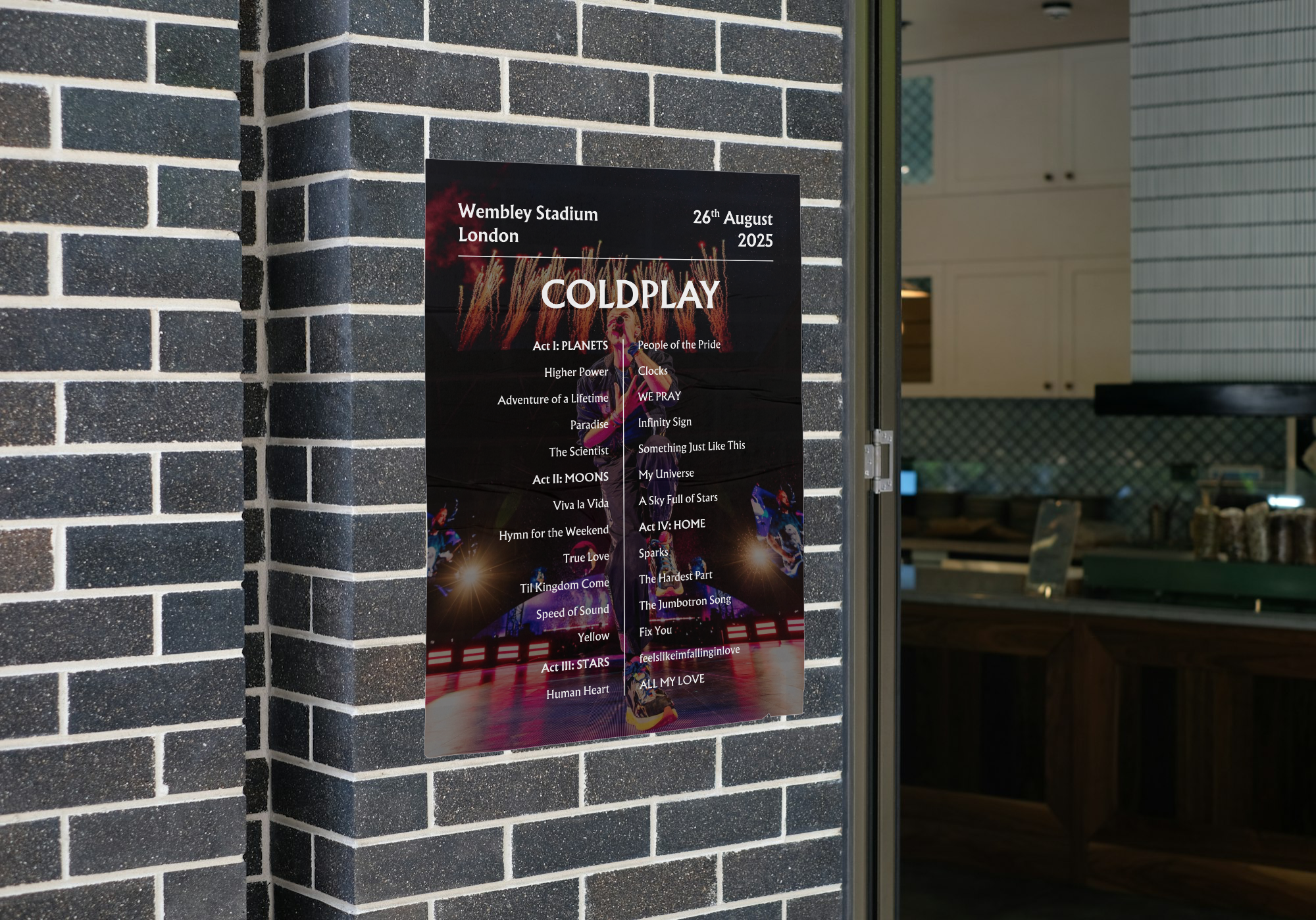 Coldplay 2025 WEMBLEY 27th Aug NIGHT FOUR Setlist Poster - A1 to A5 frame Option