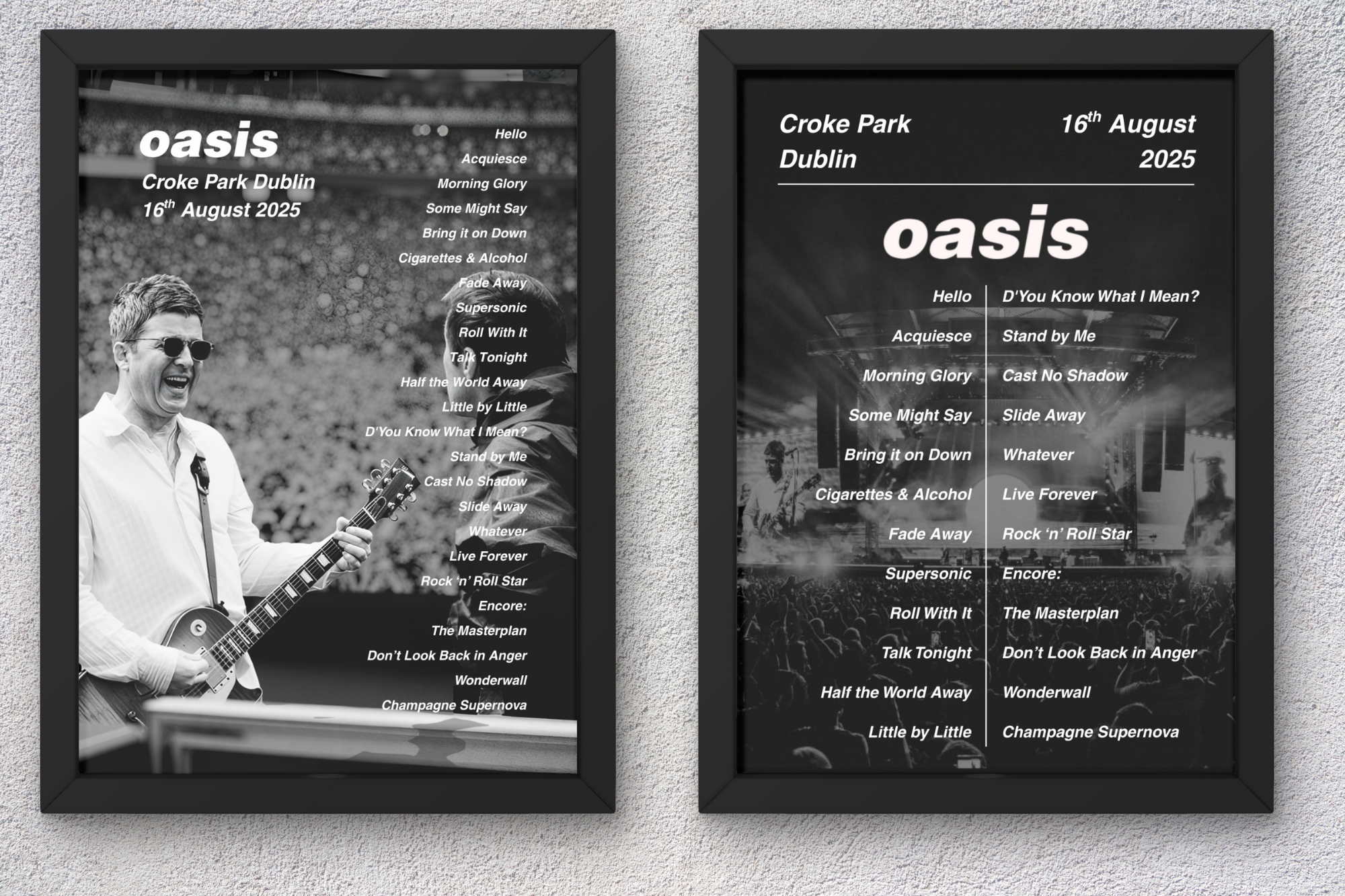 Oasis Dublin Setlist Print - Both Dates