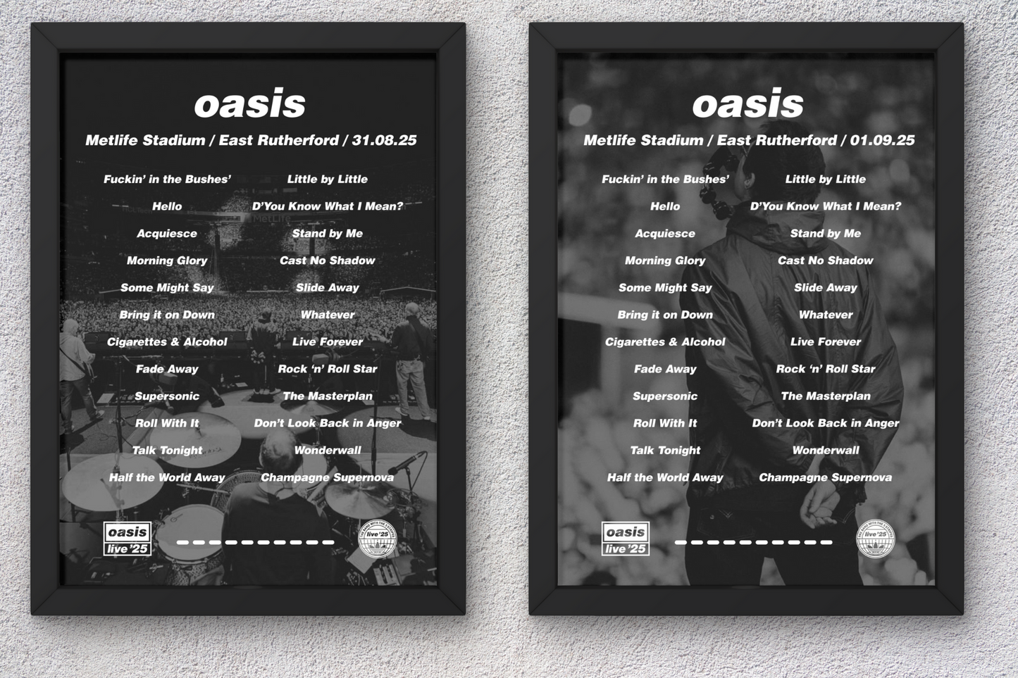 OASIS EAST RUTHERFORD 2025 SETLIST POSTER | BOTH DATES | A1 - A5 w/Frame Option