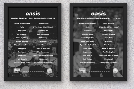 OASIS EAST RUTHERFORD 2025 SETLIST POSTER | BOTH DATES | A1 - A5 w/Frame Option