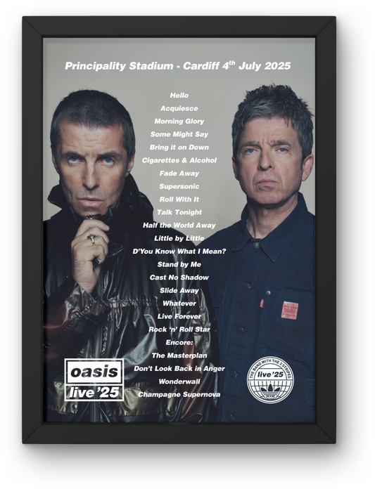 OASIS LIVE 2025 SETLIST FRAMED PRINT | ALL DATES | A2 to A5