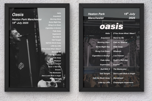 OASIS 2025 SETLIST POSTER | 19/20th JULY MANCHESTER HEATON PARK | A1 - A5 Frame Option