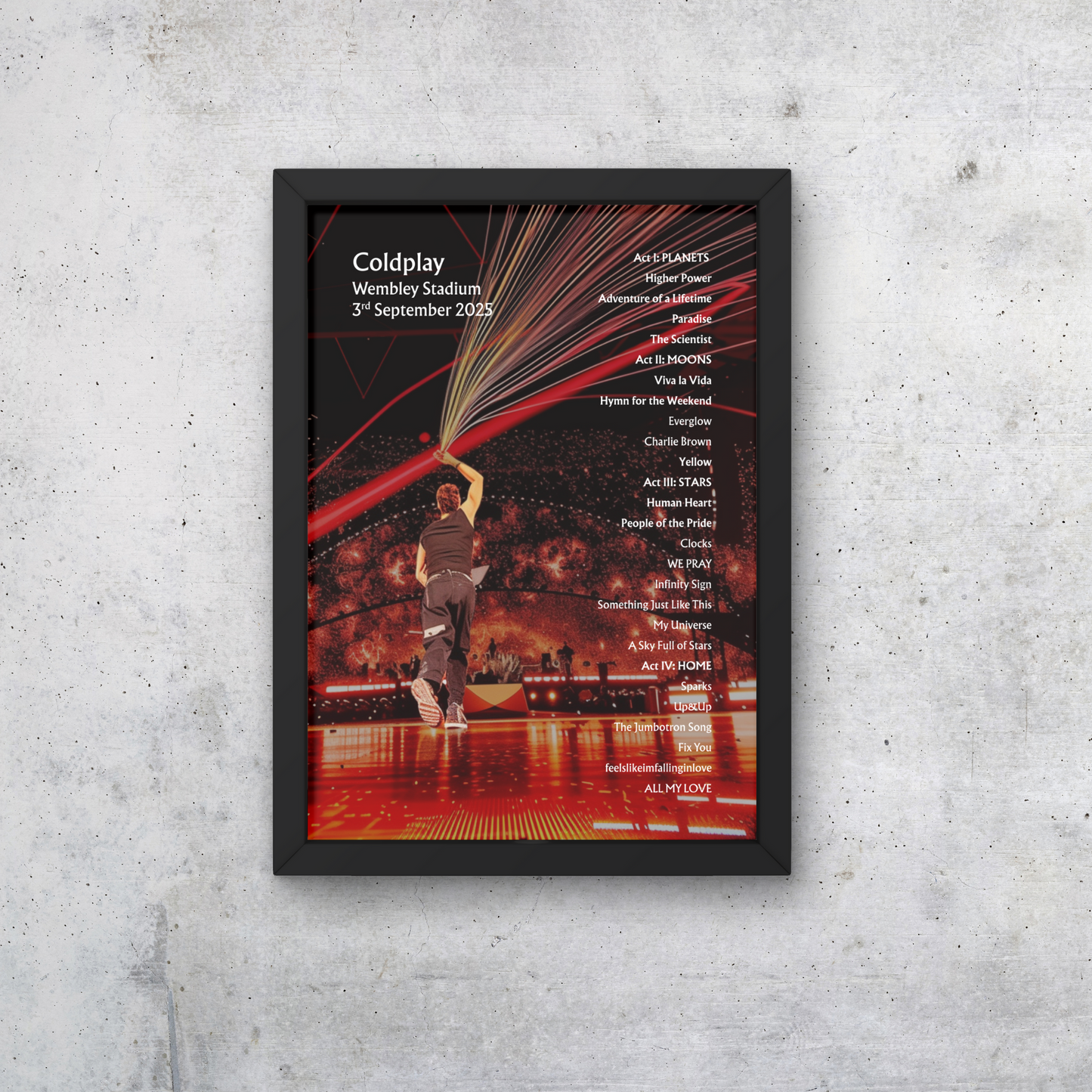 Coldplay Wembley 03/09/25 NIGHT SEVEN Setlist Poster - A1 to A5 w/frame Option