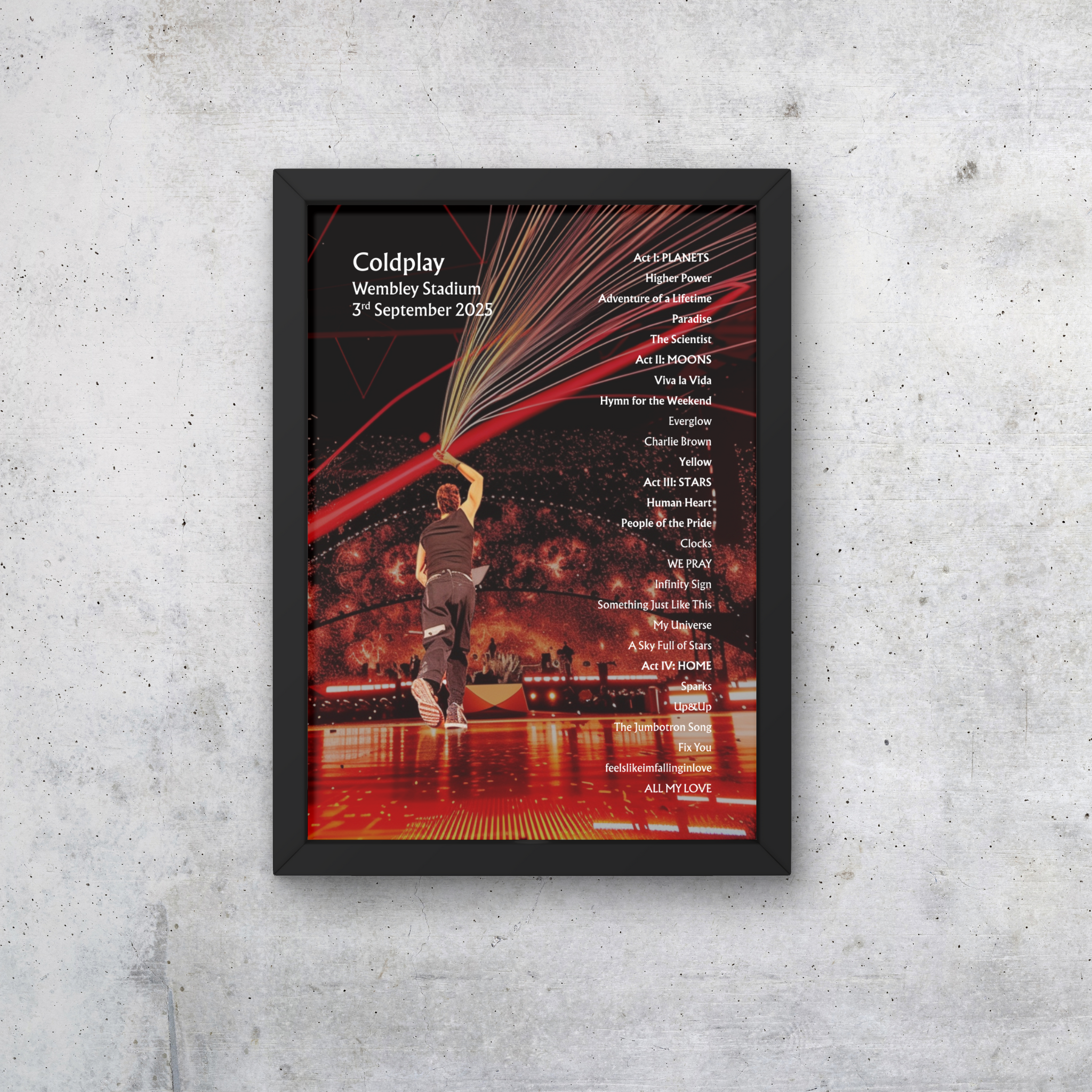 Coldplay Wembley 03/09/25 NIGHT SEVEN Setlist Poster - A1 to A5 w/frame Option