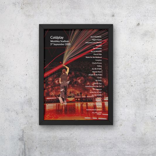 Coldplay Wembley 03/09/25 NIGHT SEVEN Setlist Poster - A1 to A5 w/frame Option