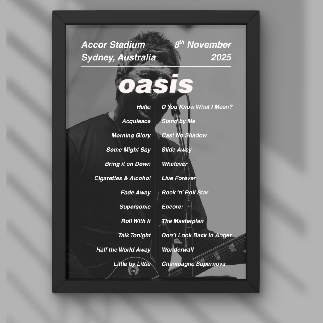 Oasis Sydney Setlist Print - Night Two 8th Nov