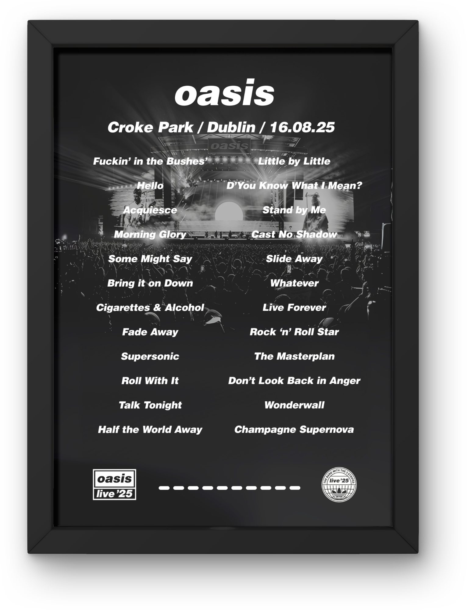 Oasis Dublin DIGITAL Setlist Print - All Dates