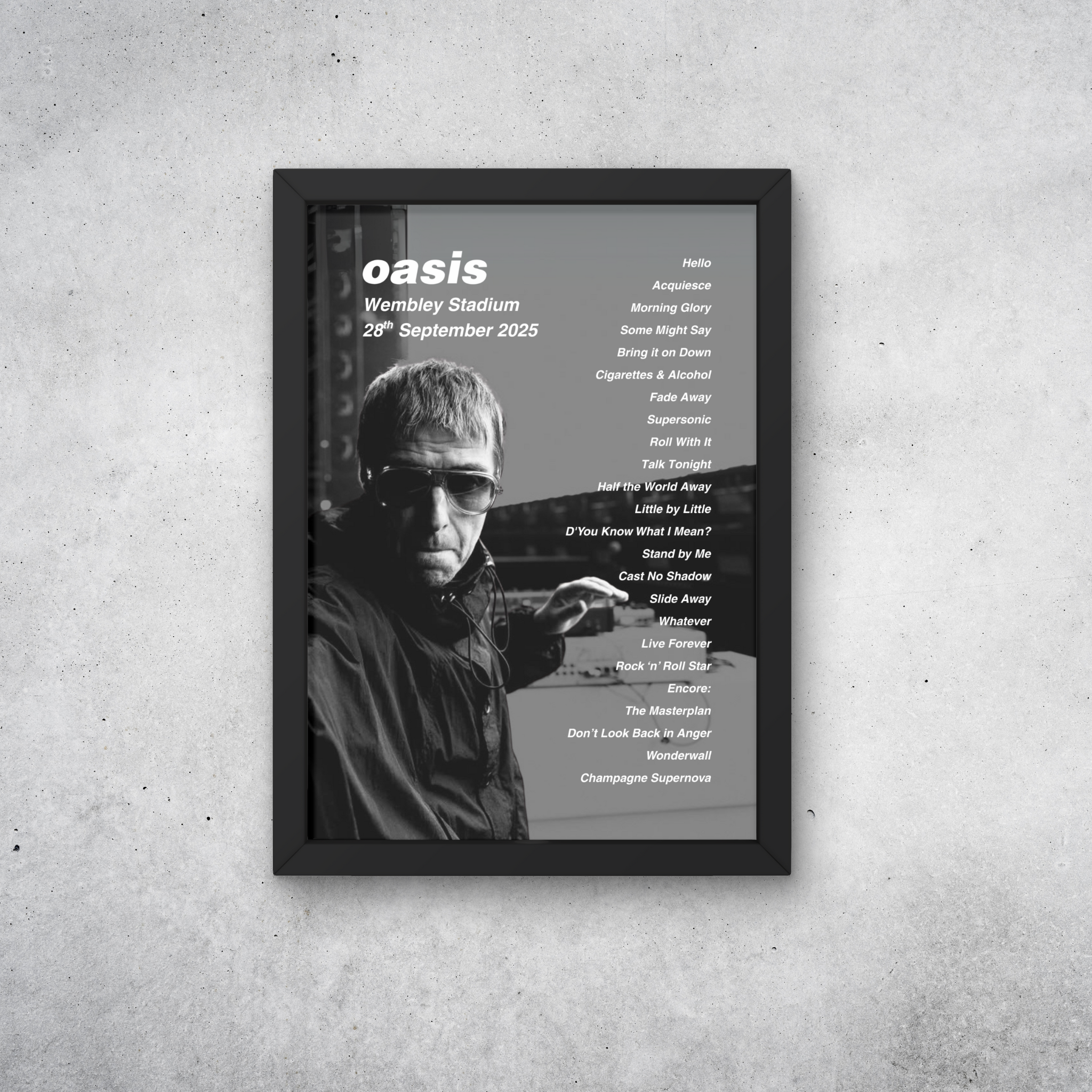 Oasis Wembley Setlist Print - All Dates