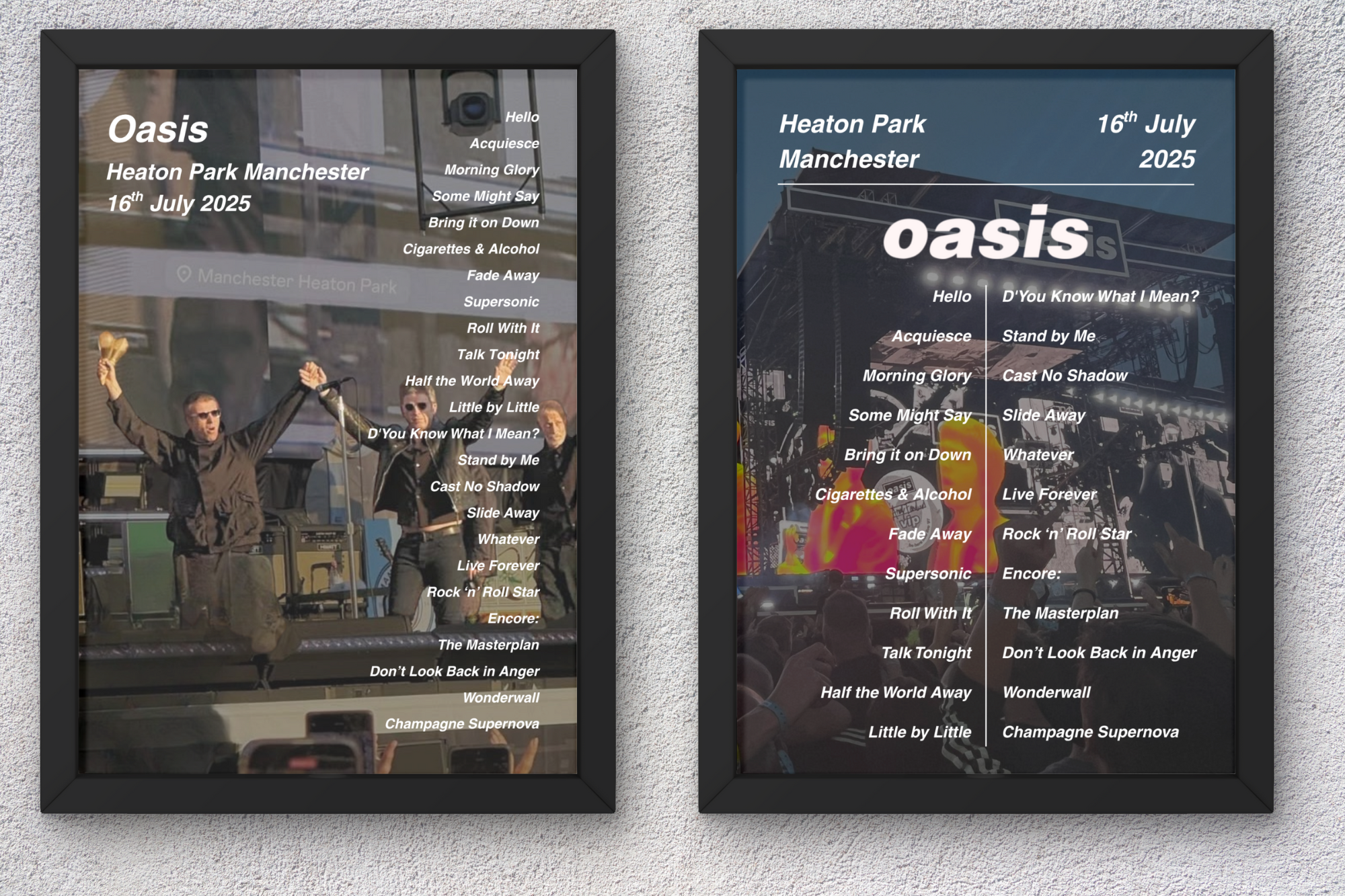 Oasis Manchester Setlist Print - All Dates