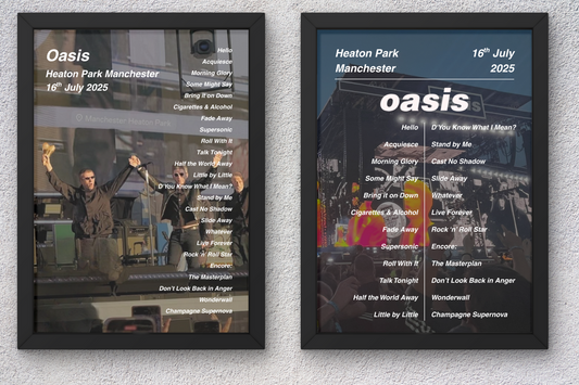 OASIS LIVE 2025 SETLIST POSTER | 16th JULY MANCHESTER HEATON PARK | A1 - A5 Frame Option