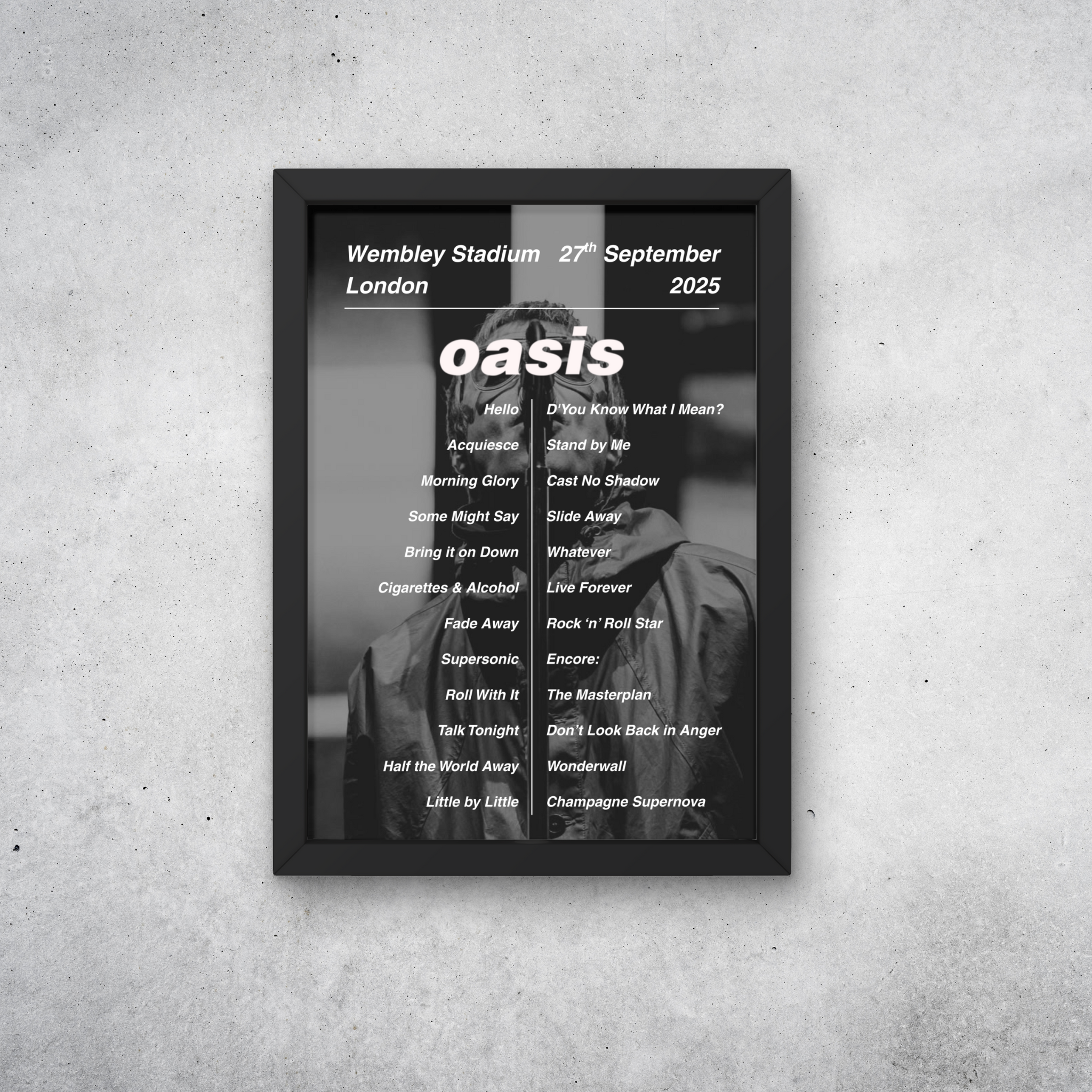 Oasis Wembley Setlist Print - All Dates