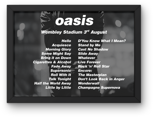 OASIS LIVE DUBLIN 2025 SETLIST POSTER |BOTH DATES| A1 to A5 Frame Option