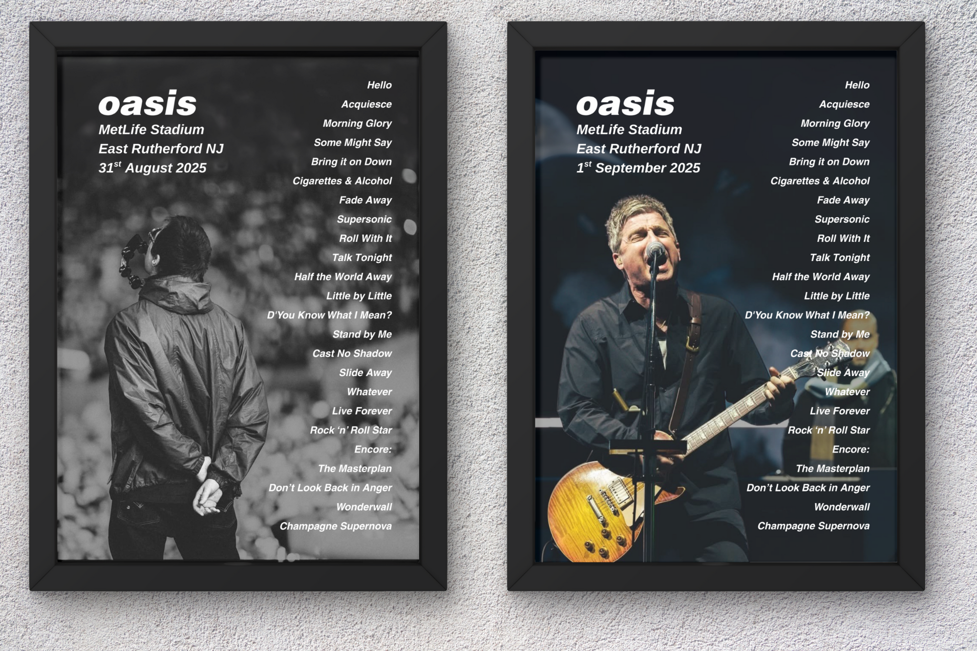 Oasis East Rutherford Setlist Print - Both Dates
