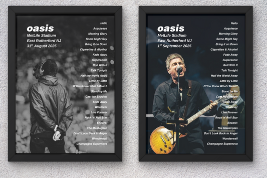 OASIS EAST RUTHERFORD NJ USA LIVE 2025 SETLIST POSTER | BOTH DATES | A1 - A5 w/Frame Option