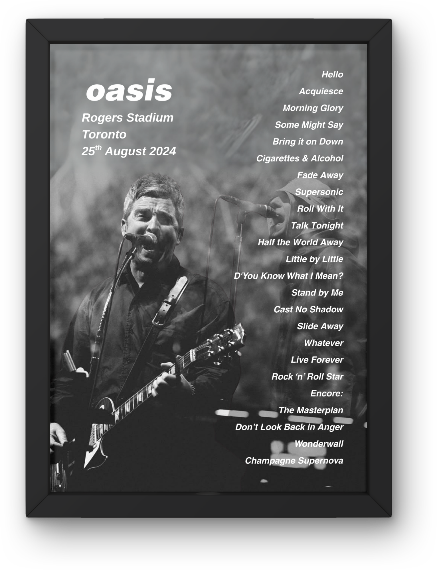 Oasis Toronto Setlist Print - Both Dates