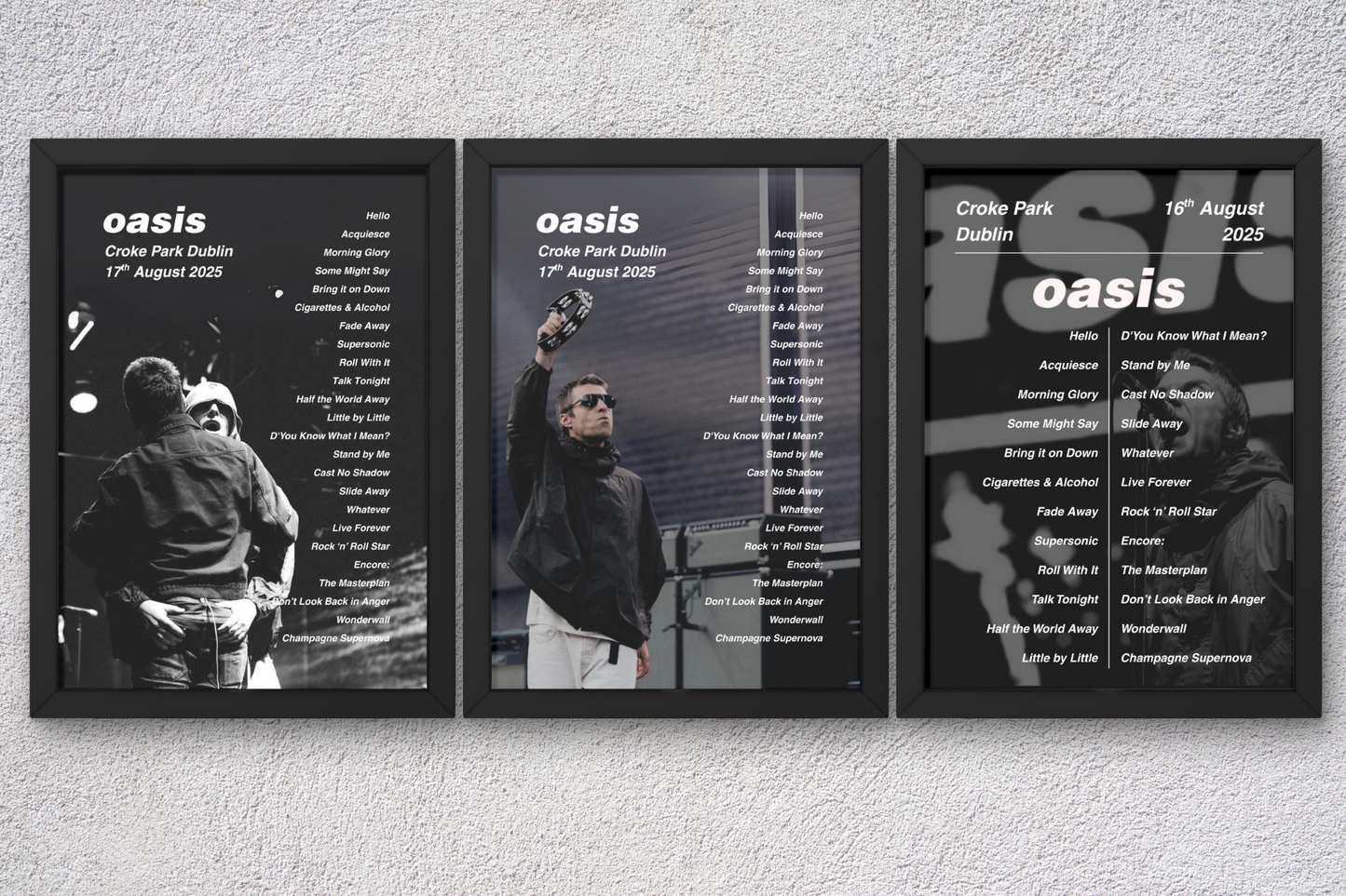 OASIS DUBLIN LIVE 2025 SETLIST POSTER | BOTH DATES | A1 to A5 Frame Option