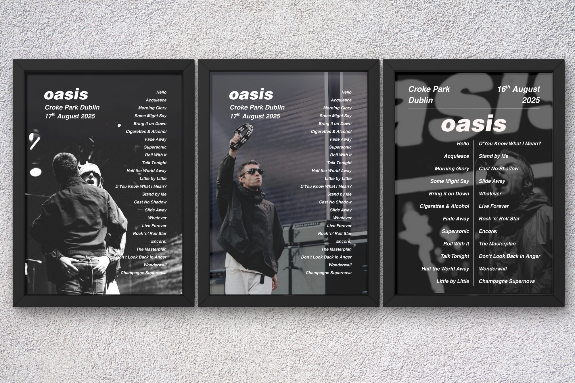 Oasis Dublin DIGITAL Setlist Print - All Dates