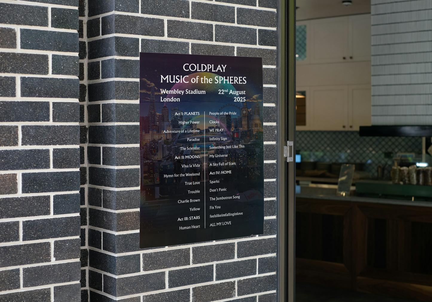 Coldplay Wembley Setlist Poster - ALL DATES - A1 to A5 w/frame option