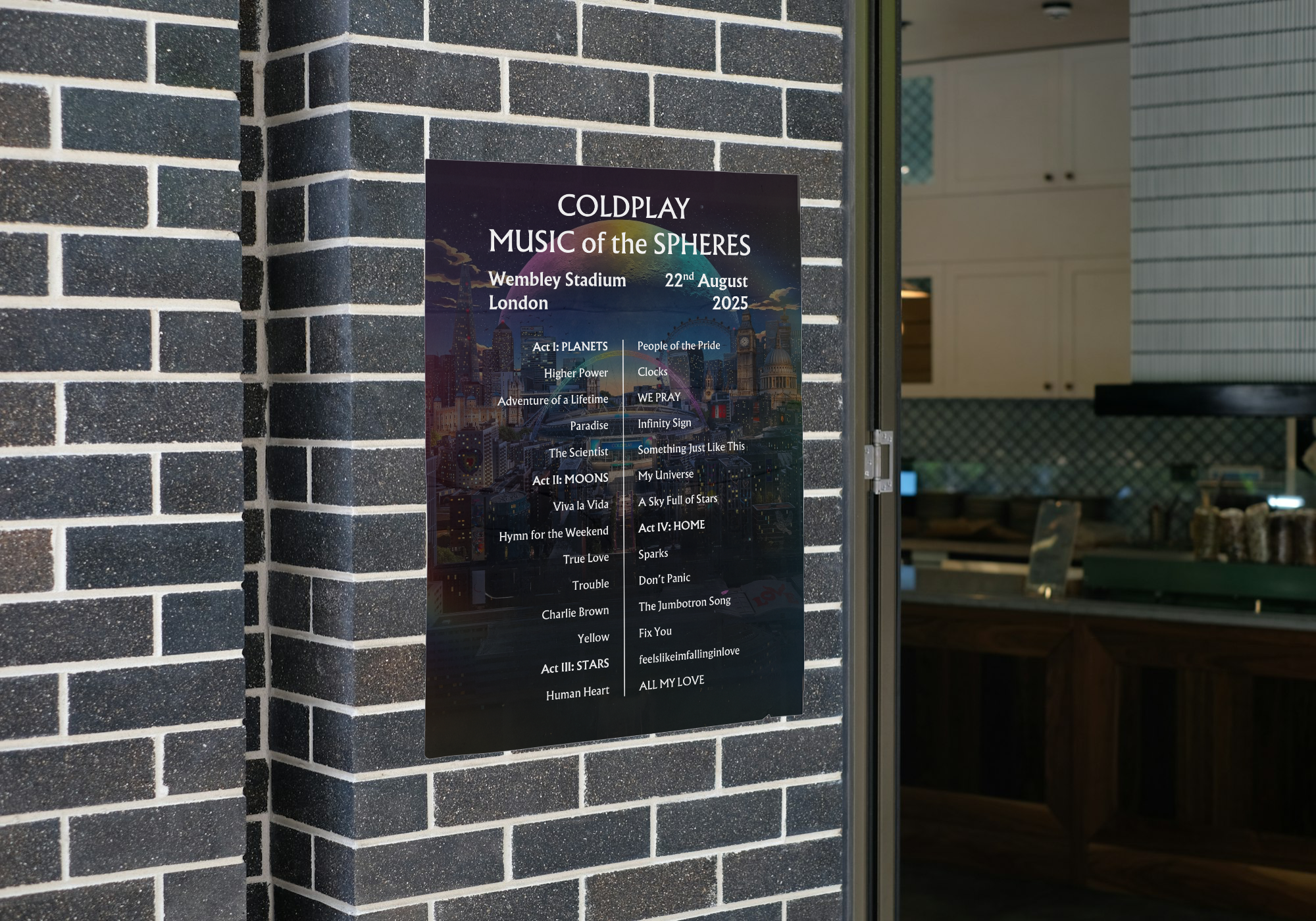 Coldplay Wembley Setlist Poster - ALL DATES - A1 to A5 w/frame option