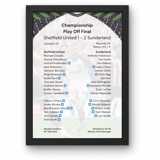 Sunderland Play Off Final Winners 2025 Poster - A1 to A5 - Frame Option