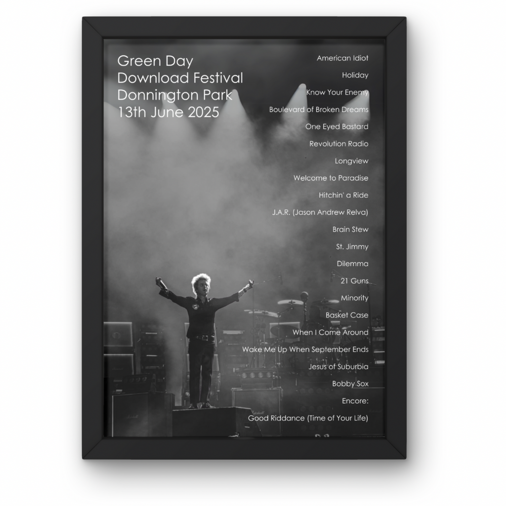 Green Day Download 2025 Setlist Poster - A1 to A5 Frame Option