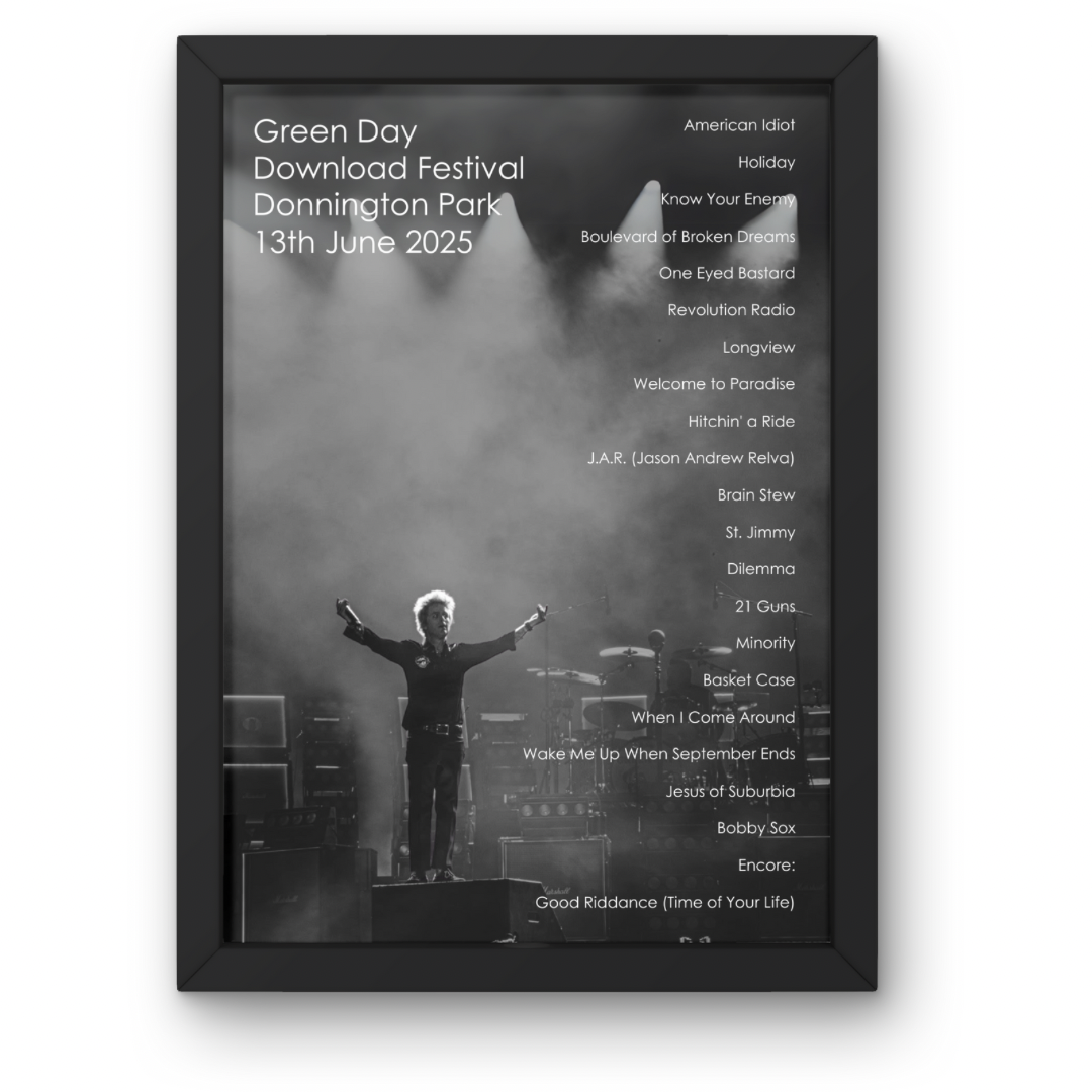 Green Day Download 2025 Setlist Poster - A1 to A5 Frame Option