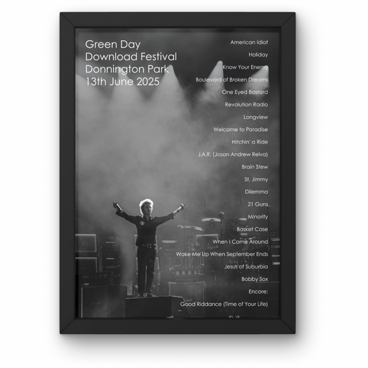 Green Day Download 2025 Setlist Poster - A1 to A5 Frame Option