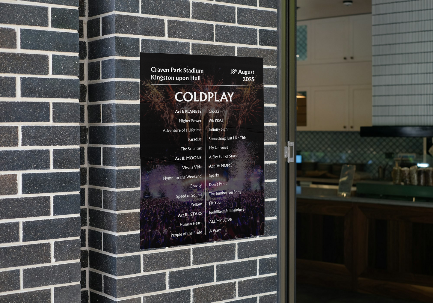 Coldplay Live 2025 Hull Setlist Poster - BOTH DATES - A1 to A5 frame Option