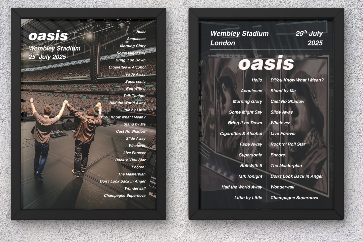 OASIS LIVE 2025 ALL SETLIST POSTER | ALL DATES WEMBLEY LONDON | A1 - A5 Frame Option
