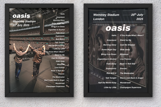 OASIS LIVE 2025 ALL SETLIST POSTER | ALL DATES WEMBLEY LONDON | A1 - A5 Frame Option