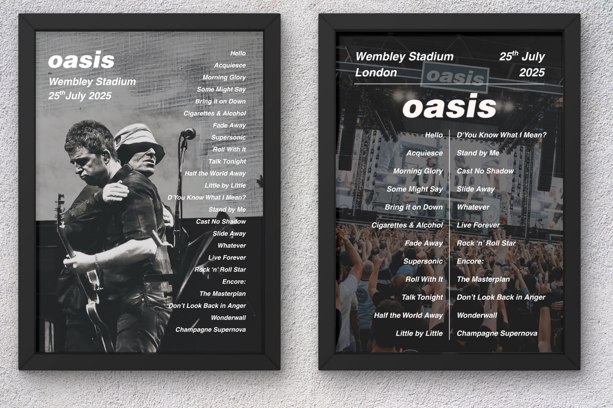 Oasis Wembley Setlist Print - All Dates