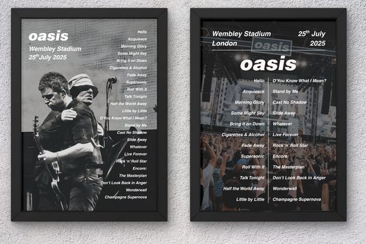 OASIS WEMBLEY 2025 SETLIST POSTER | ALL DATES | A1 - A5 Frame Option