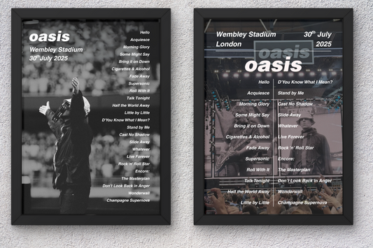 OASIS WEMBLEY LIVE 2025 SETLIST POSTER | ALL DATES | A1 - A5 Frame Option