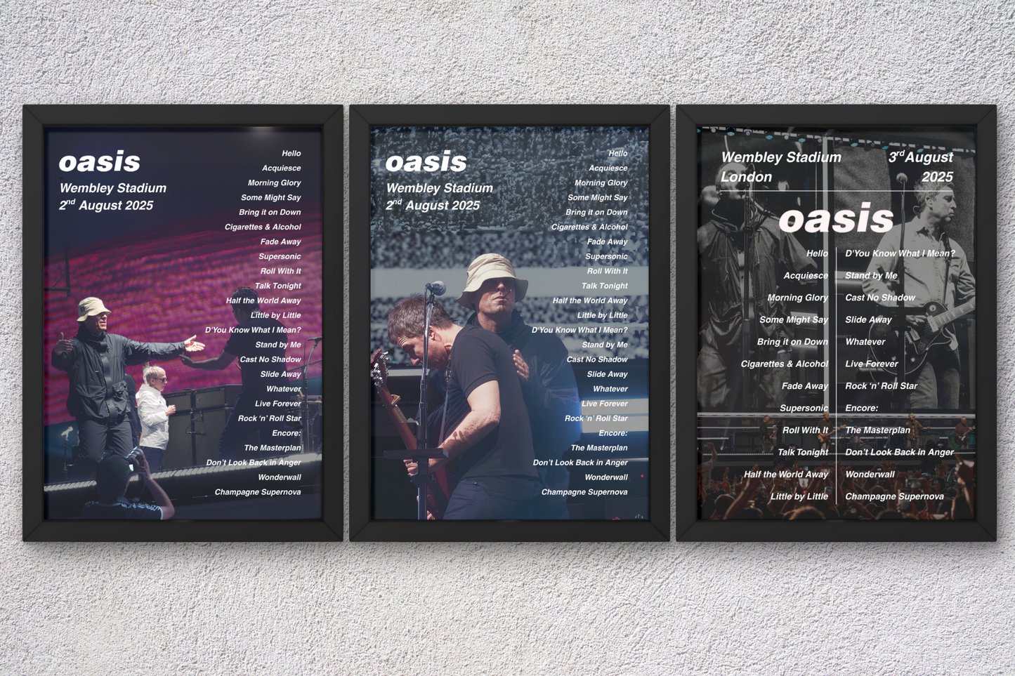OASIS LIVE 2025 WEMBLEY SETLIST POSTER | NIGHT 4+5 2ND 3RD AUGUST | A1 - A5 Frame Option