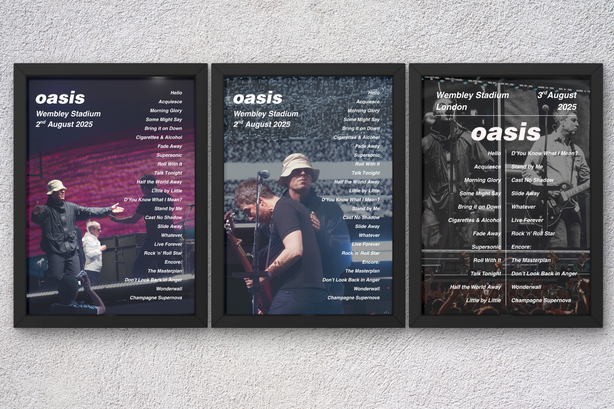 Oasis Wembley Setlist Print - All Dates